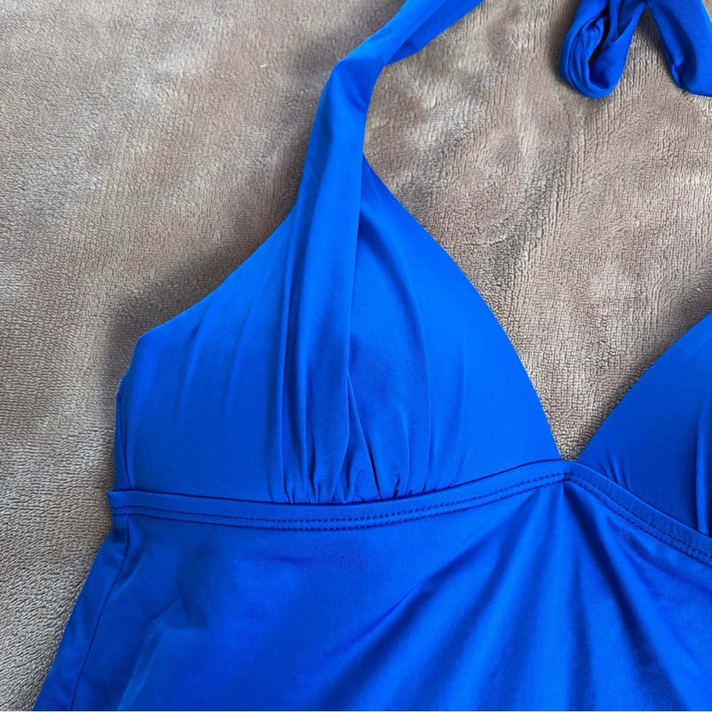 SWIMWEAR Royal Blue Flowy Halter Tankini Top with Sultry V-Neck - Size Small - Picture 3 of 9